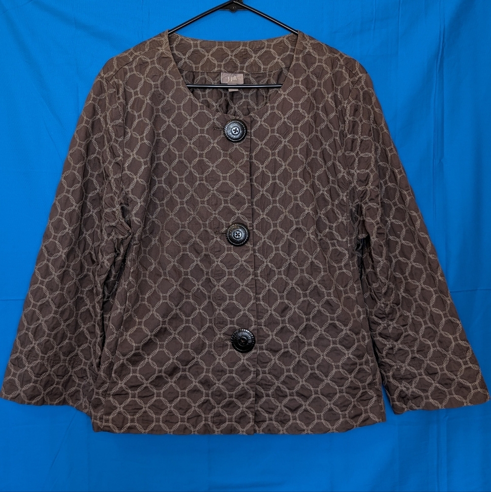 J Jill Chocolate Brown Embroidered Cotton Jacket Size XL